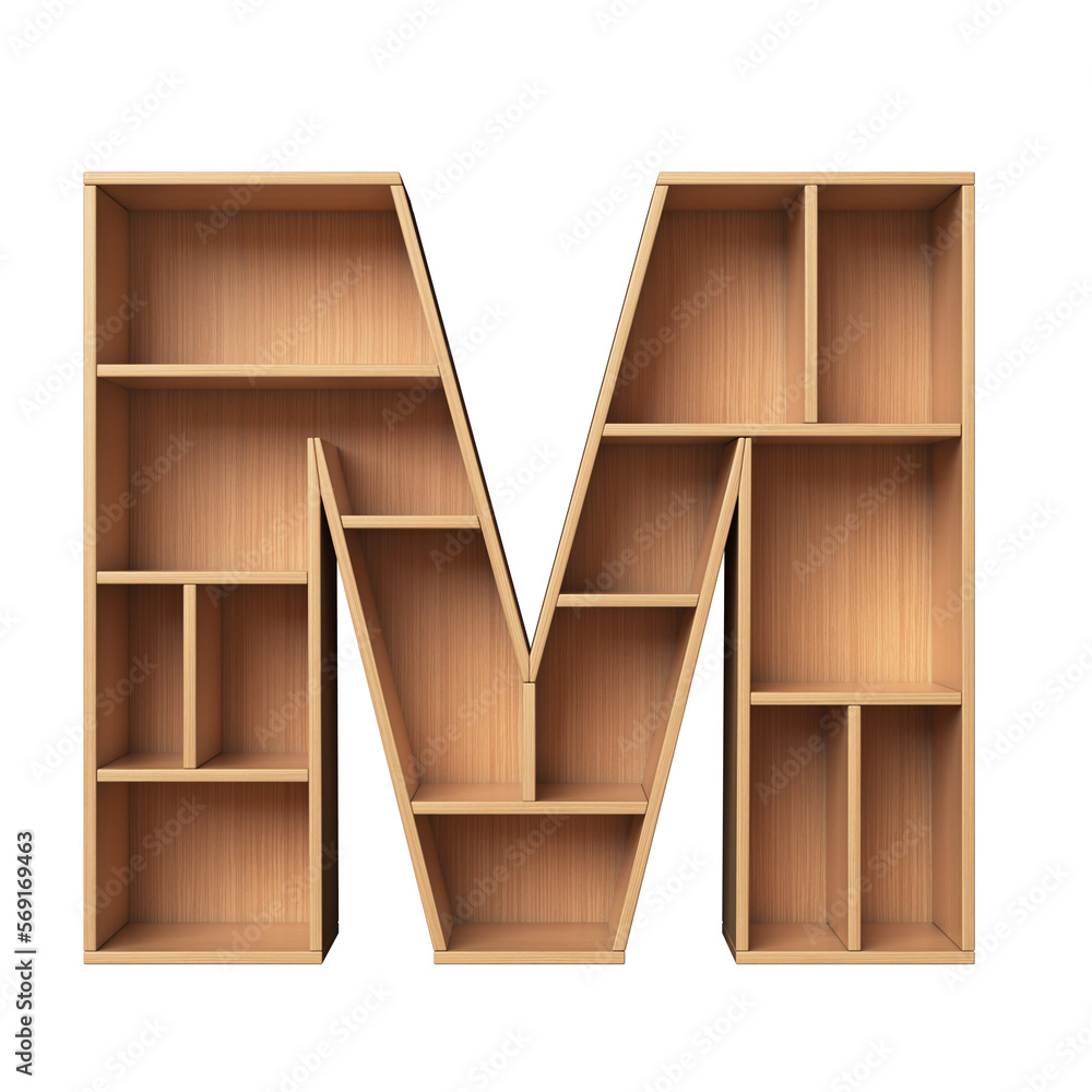 Poster shelf font 3d rendering letter m