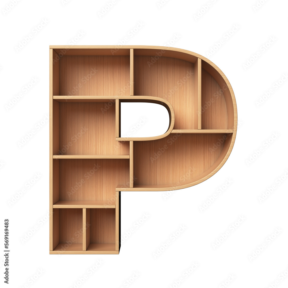 Poster shelf font 3d rendering letter p