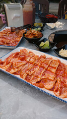 Pork belly slices or suyuk for making Samgyeopsal-gui or traditional korean barbecue grill