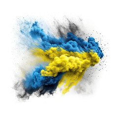 Ukrainian Wave flag, fine powder exploding on a white background.