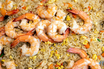 Fried rice with shrimps, Thai food, close up