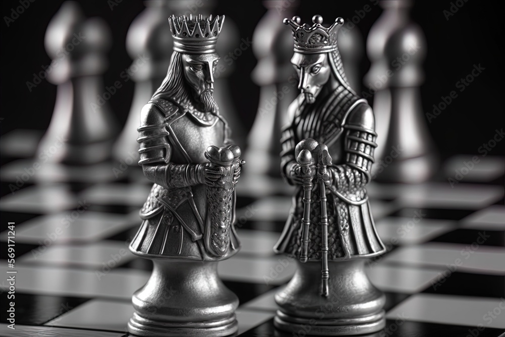 Poster image focusing in on chess pieces on a board generative ai