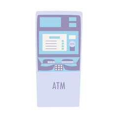 Gray ATM, terminal for depositing and withdrawing cash, payments and money transfers. Colorful vector isolated illustration flat. Finance machine. Icon or sign