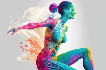 Fototapeta na wymiar Woman with Painted Body - Digital Art - Breaking Away of the Human Form, Generated AI