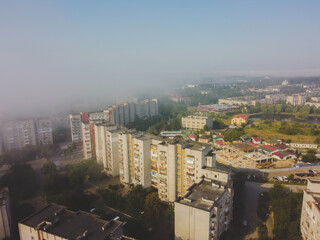 Obraz premium Aerial vIew of city Novyy Rozdil by drone. Summer Ukraine Lviv region, West Ukraine.
