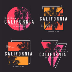 California, Los Angeles t-shirt design. T shirt print design with palm tree. Collection of t-shirt design with typography and tropical palm tree for tee print, apparel and clothing. Vector - 569172048