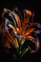 Colored abstract flower on a black background. Isolated.