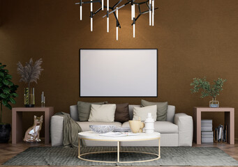 Mock up poster frame in modern interior fully furnished rooms