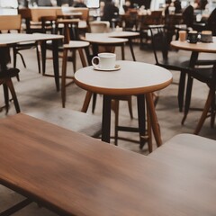 Fototapeta na wymiar Empty coffee table over defocused coffee shop background with copy space - generative ai