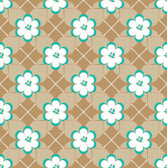 Abstract Geometric Lotus Flowers Leaves Art Deco Style Vector Seamless Pattern Trendy Fashion Colors Minimal Tile Texture Perfect for Allover Print or Wrapping Paper