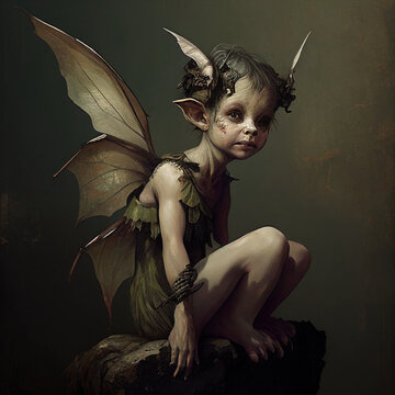 Imp Small Mischievous Sprite Devil Malevolent Fairy Roleplaying DND Character Concept RPG Quest Caravaggio Style Painting Generative AI Tools Technology illustration	
