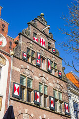 Colorful shutters on a historic house in Deventer, Netherlands