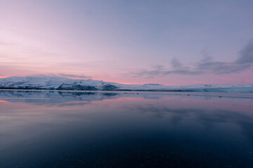 iceberg in the water, Floating Glaciers, beautiful pink sunset