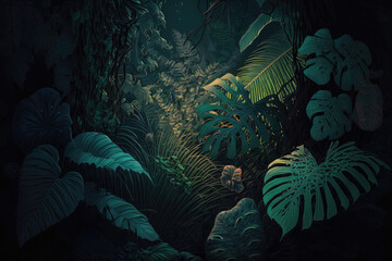 Dark Glowing Jungle Landscape, Immersive Glowing LIgning
