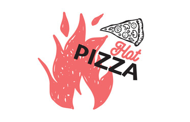 Hot Pizza, hand drawn illustrations, vector.