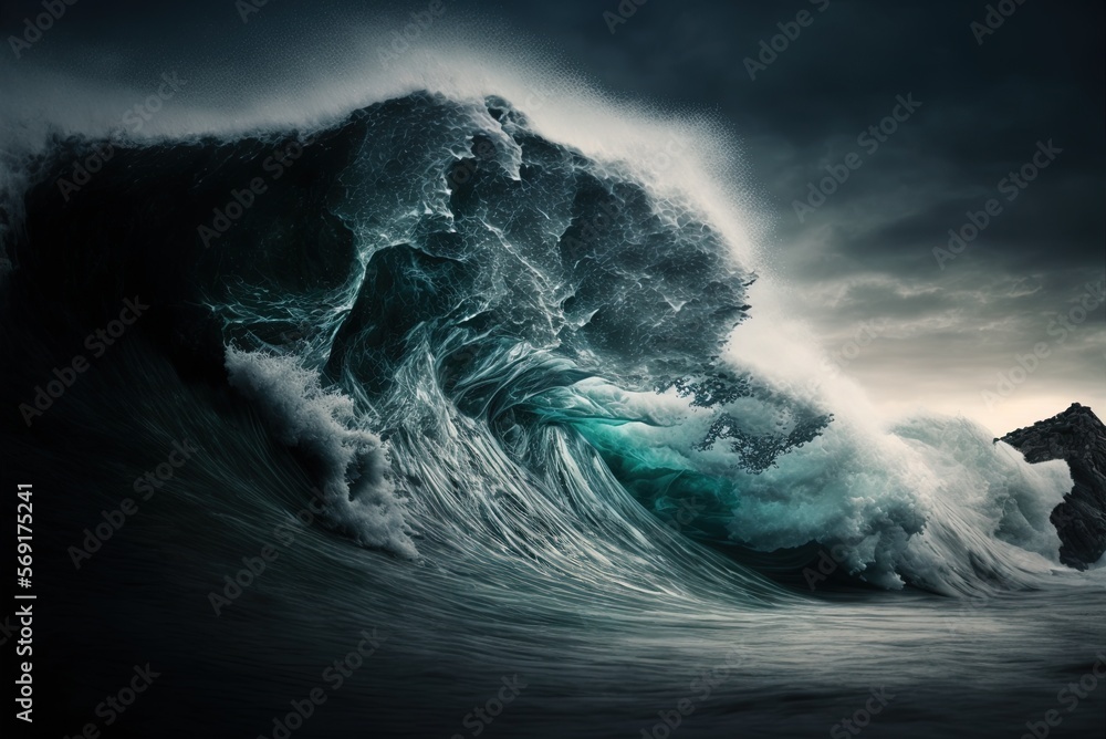 Poster Natural setting with tremendous ocean waves Generative AI