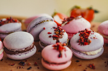 macaroon with chocolate and strawberries