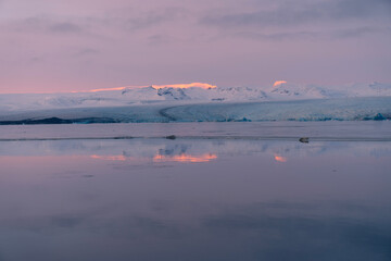 iceberg in the water, Floating Glaciers, beautiful pink sunset