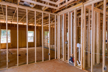 For newly constructed house, all communication lines well as plumbing must be installed before plasterboard is applied beams framing installed.