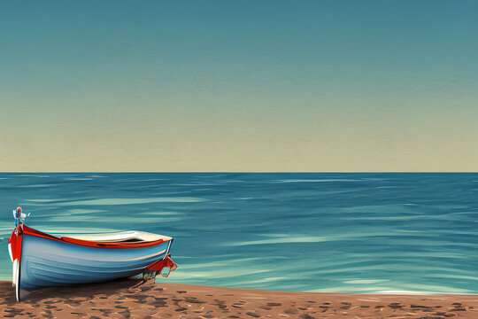 Boat At The Sea Beach Illustration