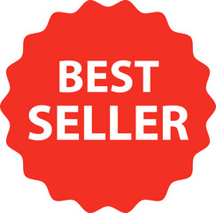Sale tag in the shape of a star with the inscription best seller. Red sticker isolated on white background.