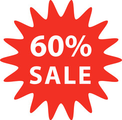 Sale tag in star shape. Red sticker isolated on white background.