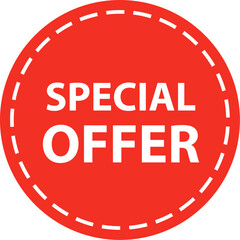 Round sale tag with special offer inscription. Red sticker isolated on white background.