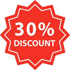 Sale tag in the shape of a star with the inscription discount. Red sticker isolated on white background.