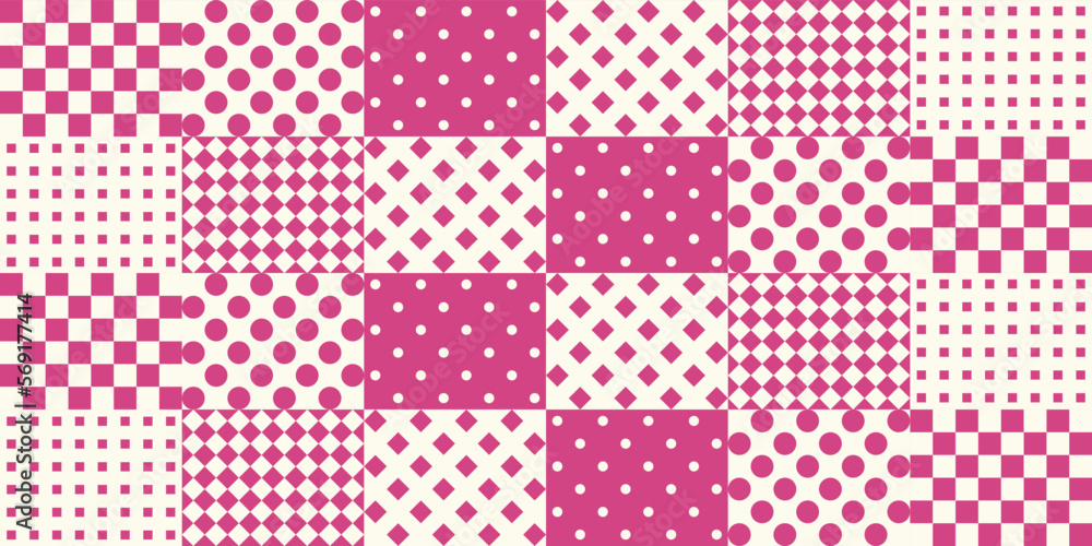 Poster Checkered pink ornamental pattern. Vector print for surface application, can be seamless. Stylish design with vector pattern.