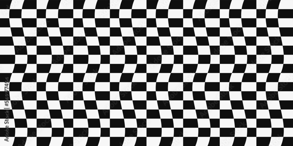 Aufkleber The checkers are wavy, like a racing flag. Vector print for surface application, can be seamless. Stylish design with vector pattern.