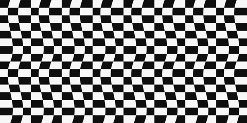 The checkers are wavy, like a racing flag. Vector print for surface application, can be seamless. Stylish design with vector pattern.