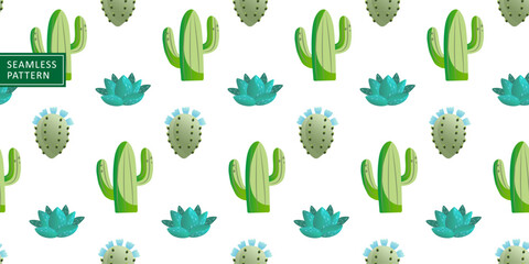 Summer bright vector seamless pattern with green cacti for textiles, wrapping paper, covers and backgrounds
