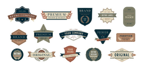 Retro badges. Old-fashioned label template for premium sticker or banner design. Emblem frame vector collection