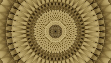 8k wallpaper 3D rendering of extruded 48 faces of torus shape. Golden brown Art Deco circular background texture with accurate light and shadows