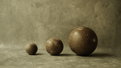 複数の球体　玉　土でできたボール