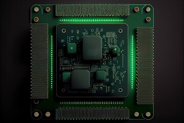 Fototapeta premium black semiconductor chips and Rectangular chips on green board,illstration generative ai content by Midjourney