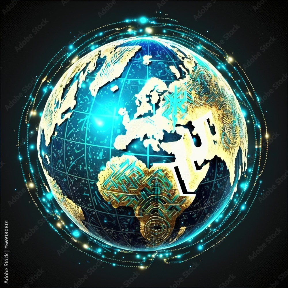 Poster internet business communication network technology. cryptocurrency in the world of global networks a