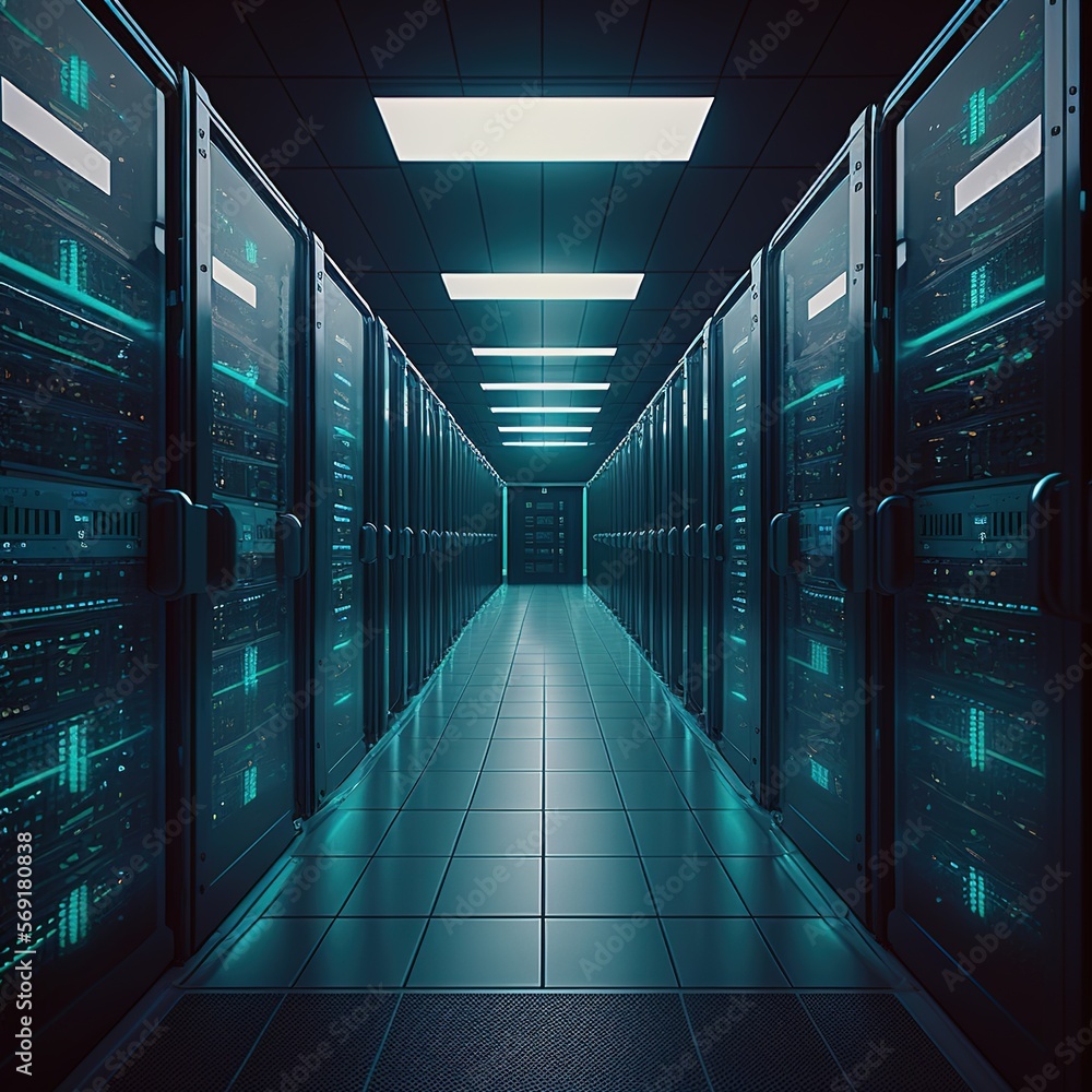 Canvas Prints Corridor in a working data center containing rack servers and supercomputers with Internet access, generative ai