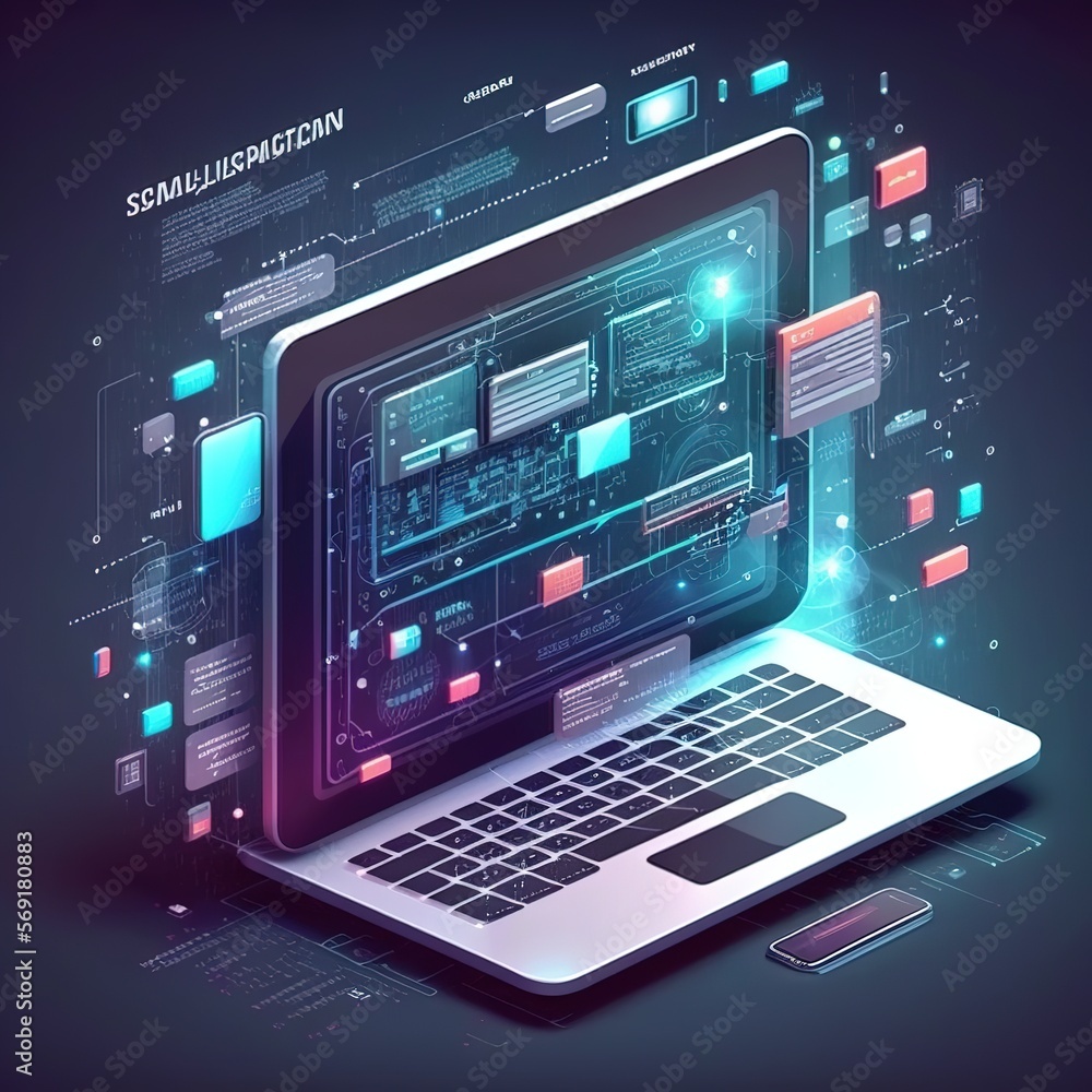 Poster development of cross-platform websites and mobile apps for laptops, phones, and tablets. technology 