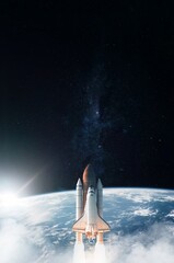 Space Shuttle takes off into space. Elements of this image furnished by NASA. © wasan