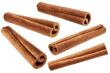 Cinnamon sticks isolated on white background, collection