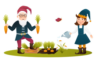 Cute Garden Gnomes. Cute fairytale character. Bundle of lawn ornaments or decorations.