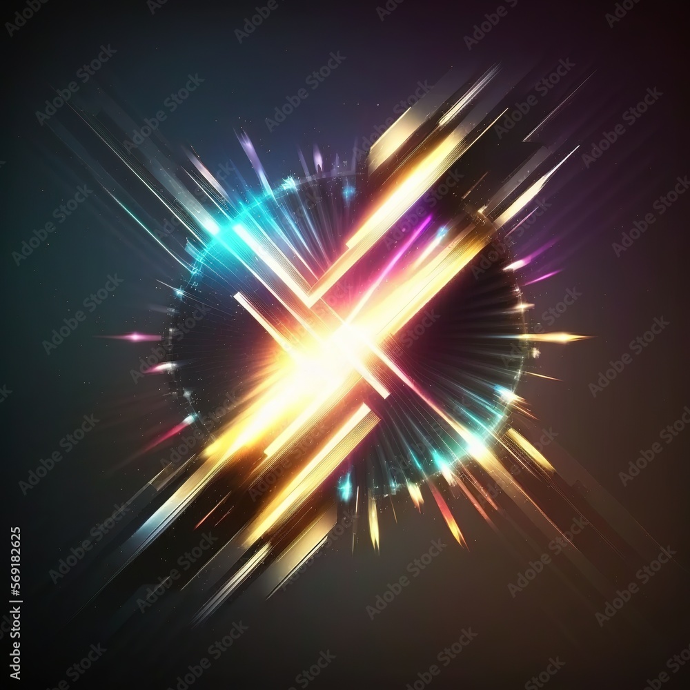 Poster future technology. dynamic scene that shines. flare of neon. rays of various colors. fast moving lin