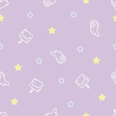 Purple pastel cute doodle star and wing baby cartoon pattern
