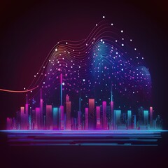 Smart city with particle glowing light connection, generative AI