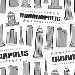 Vector Indianapolis Seamless Pattern, repeating background with illustration of famous indianapolis city scape on white background for wrapping paper, line art urban poster with dark text indianapolis