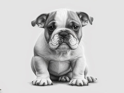 AI Generated: Cute Bulldog Puppy Drawing