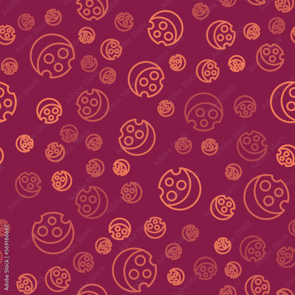 Aufkleber brown line eclipse of the sun icon isolated seamless pattern on red background. total sonar eclipse.