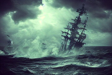 Fototapeta premium ship on the ocean storm