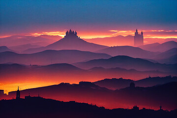 sunset landscape wideshot lights